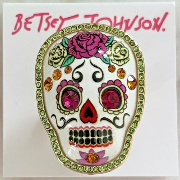 BETSEY JOHNSON Mexican Sugar Skull El Dia de los Muertos Adjustable Ring New NWT - Picture 1 of 3